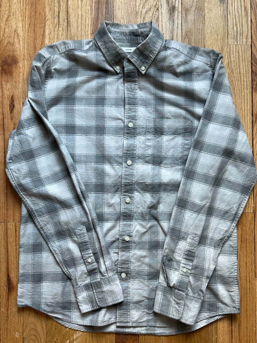 GAP Long Sleeve Shirt [M] cotton blend button down gray checkered